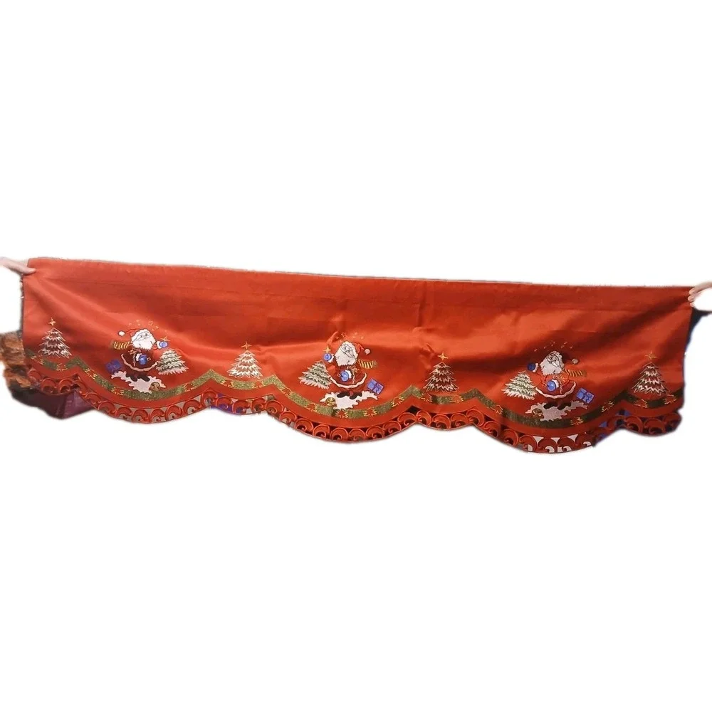 NEW Christmas Tree‎ Santa Claus  Embroidered Scalloped Valance